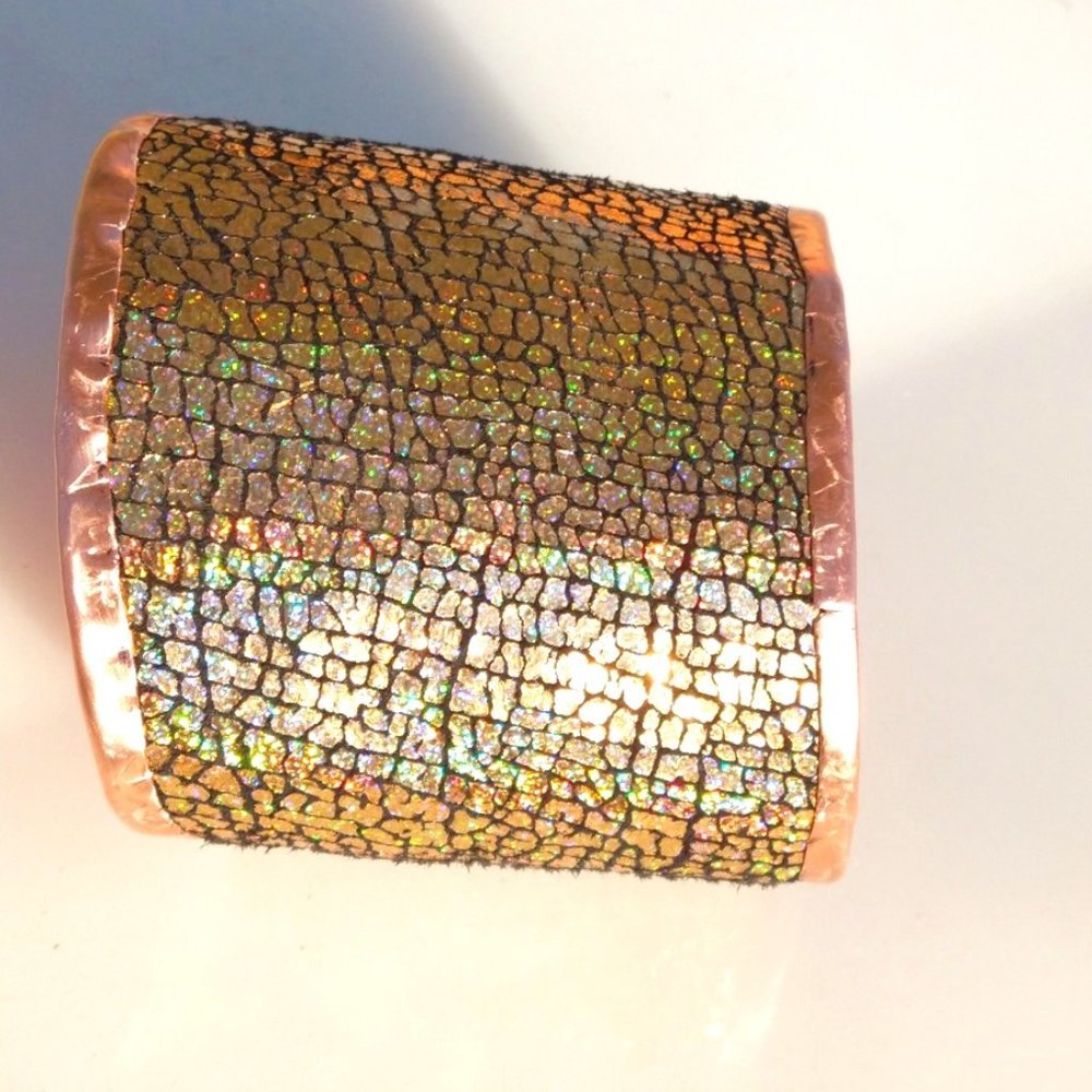Genuine Leather Hologram Copper Cuff Bracelet Gold - Picture 10 of 10